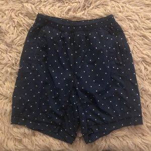 Blue and white polka dot athletic shorts